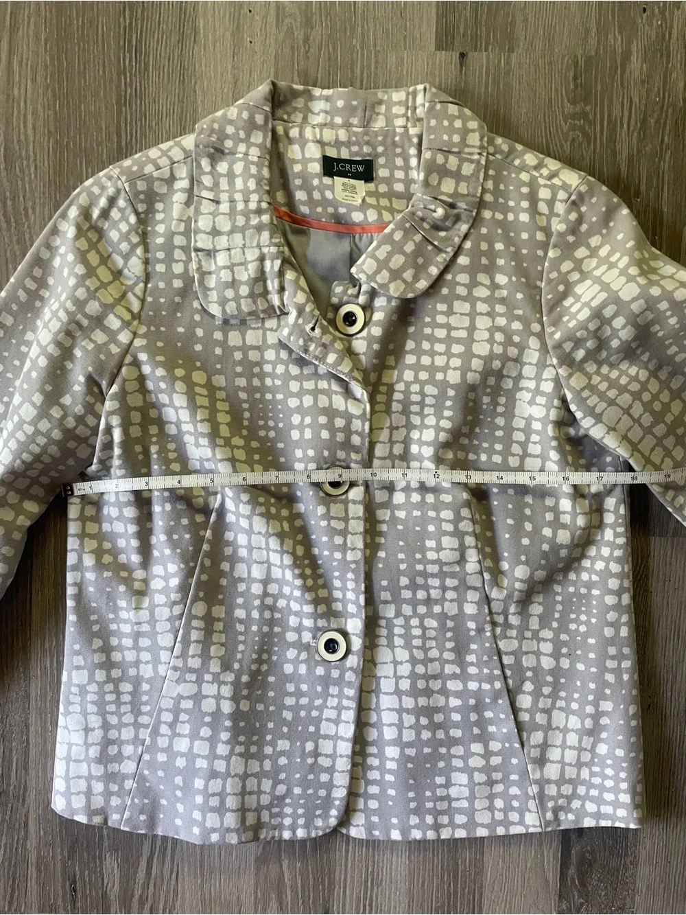 Women's J. Crew Jacket Sz 4 Gray & White Linen Cotton Ruffled JACKET